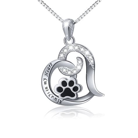 Paw Necklace 925 Sterling Silver Cute Puppy Paw Print Love Heart