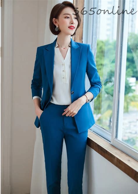 Autumn Winter Business Women Formal Uniform Designs Pantsuits With