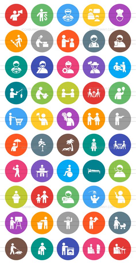 50 Activities Flat Round Icons Iconbunny