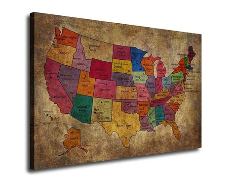 Yearainn Canvas Art Map Painting Of United States Of America Wall Decor