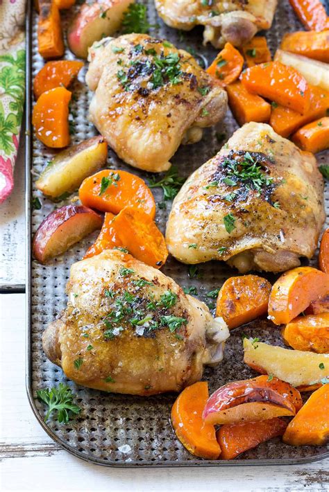 Roasted Chicken Thighs With Maple Sweet Potatoes And Apples Recipe