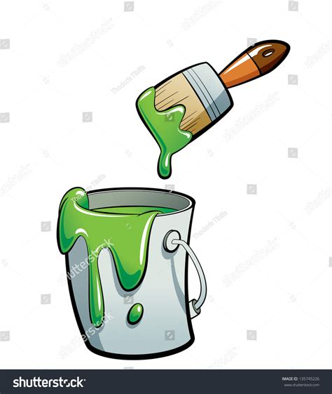 Cartoon Green Color Paint Grey Bucket Stock Illustration