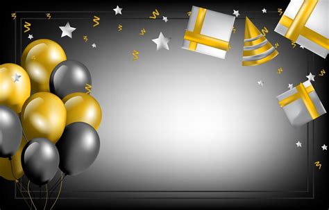 Happy Birthday Card Invitation Celebration Balloon Golden Black
