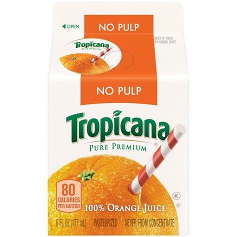 Tropicana® Pure Premium No Pulp 100 Orange Juice 6 Fl Oz Carton