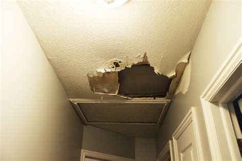 I don't want to permanently sheet rock the ceiling because it gives me the flexibility of getting up in there to service both floors. Fix Holes In Drywall Ceiling - Wall Design Ideas