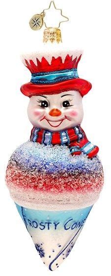 Christopher Radko Frosty Snowcone Handcrafted Glass Snowman Ornament