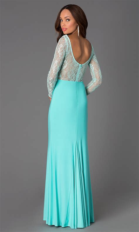 Luxurious fabrics, structured shoulders and exquisite cuff details make gorgeous arms and shoulders focal points of your total. Long-Sleeve Lace-Bodice Cheap Prom Dress - PromGirl