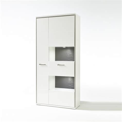Libya Large Glass Display Cabinet In White Gloss And Led Lights Furniture In Fashion
