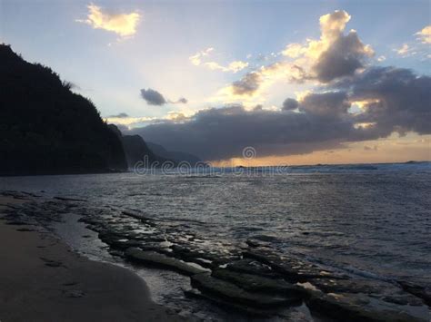 Na Pali Coast Cliffs During Sunset On Kauai Island Hawaii Stock Photo