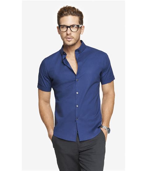 Express Fitted Short Sleeve 1mx Shirt In Blue For Men Marine Lyst