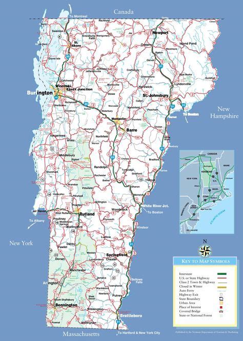 Large Detailed Tourist Map Of Vermont With Cities And Towns New