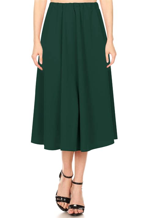 Moa Collection Womens Casual A Line Pleated Waist Elastic Band Solid Midi Skirt Made In Usa S