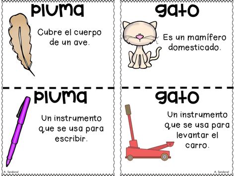 Four Spanish Flash Cards With Pictures Of Animals And Words In The Same