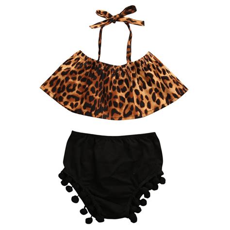 Hot Kids Bikini Set Leopard Print Halter Baby Girls Swimwear Summer