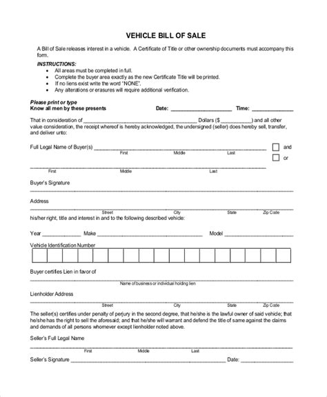 Free 10 Sample Blank Bill Of Sale Forms In Ms Word Pdf Excel