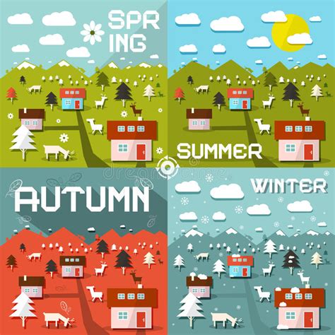 Four Seasons Vector Illustration Stock Vector Illustration Of Leaf