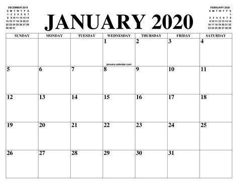 Free January Calendar 2020 Printable Template Blank In Pdf Word Excel