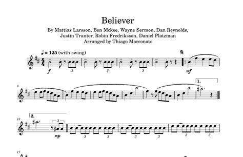 Believer Sheet Music Imagine Dragons Clarinet Solo