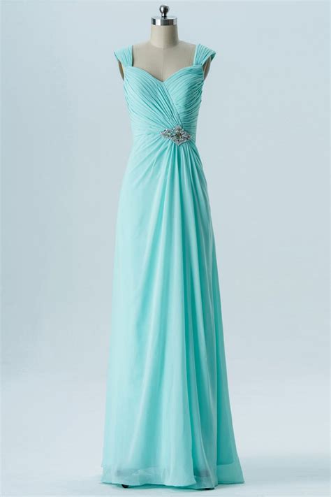 Robe De Cérémonie Longue Bleu Vert Plissée Custom Bridesmaid Dress
