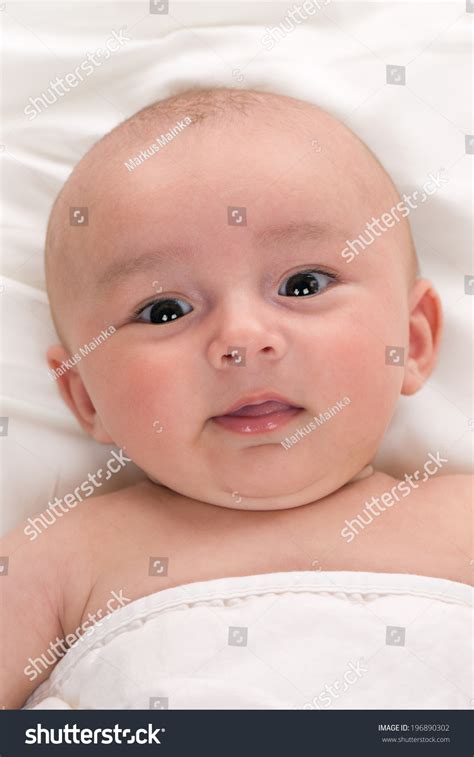 Portrait Happy Baby Lying Bed Stock Photo 196890302 Shutterstock