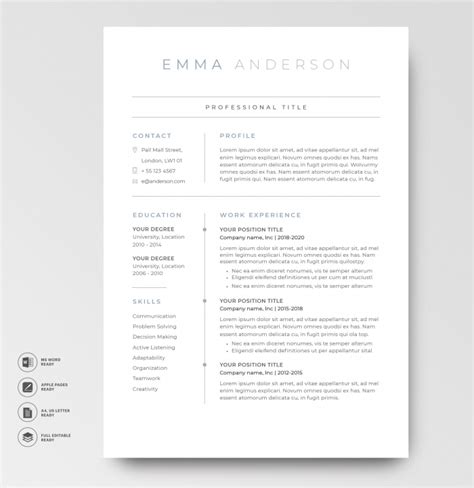 Classic Resume Template 120630 Blue Ms Word Pages Resumeway