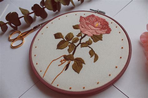 A Single Rose Embroidery Pattern Hand Embroidery Needlepoint Etsy