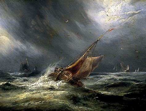 Seascape With Ship In Storm Attributed To John Wilson Manzara
