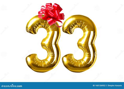 Happy 33 Years Old Party With Golden Shiny Inflatable Balloons With Red