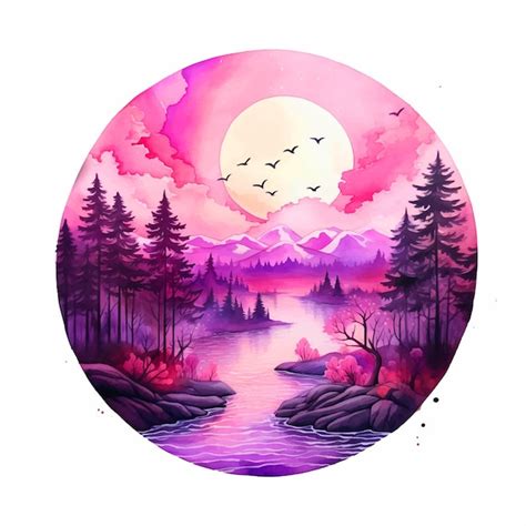 Premium Vector Pink Sunset In Nature Watercolor Paint