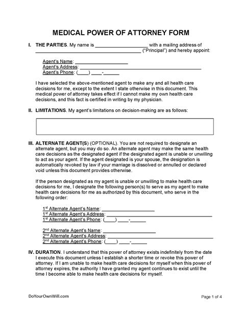 Free Medical Power Of Attorney Form MPOA PDF WORD ODT