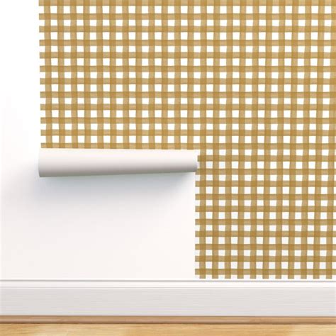 Gold Gingham Removable Wallpaper Hand Painted Watercolor Etsy Uk