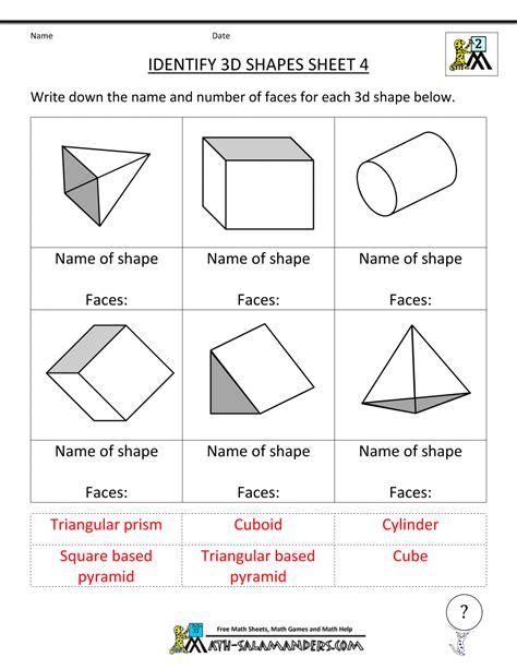 3d Shapes Worksheets For Grade 1