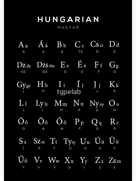 Hungarian Alphabet Chart Magyar Language Chart Black Photographic