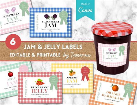 Jam And Jelly Labels Jam Label Set Editable Labels Pack Etsy