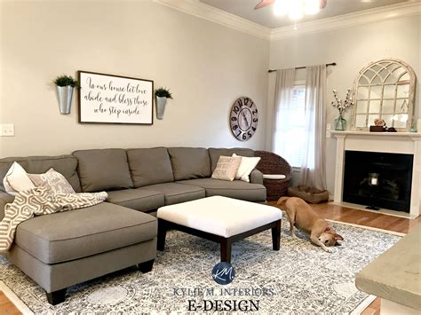 Sherwin Williams Agreeable Gray In Living Room With Gray Sectional