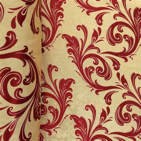 Burgundy Damask Velvet Jacquard Brocade Fabric 118 Wide By The Yard
