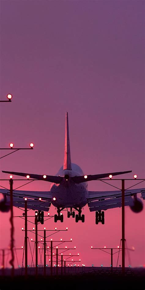 Aircraft Landing Sunset 1080x2160 Wallpaper Sky Aesthetic Sunset