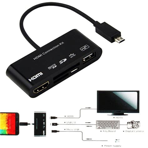 Search newegg.com for usb to hdmi adapter. 5 in 1 Micro 11p 11 Pin Micro USB to HDMI Converter Cable ...
