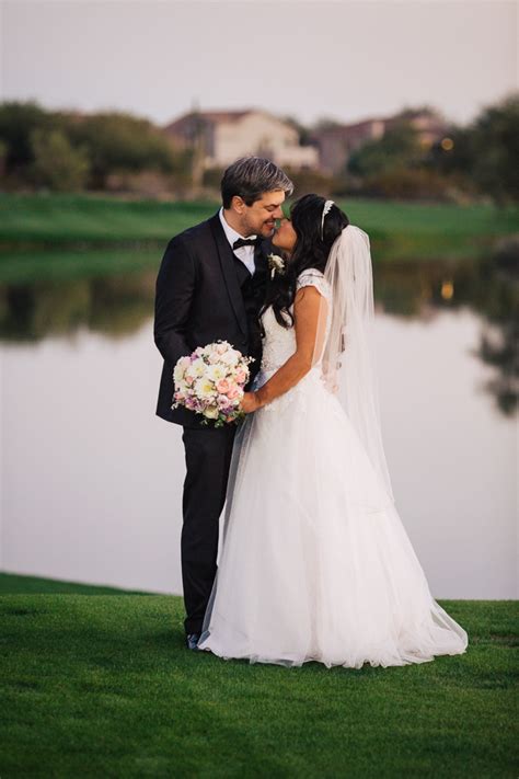 Bride Groom Kissing By Lake Las Sendas Arizona Photographer Chris