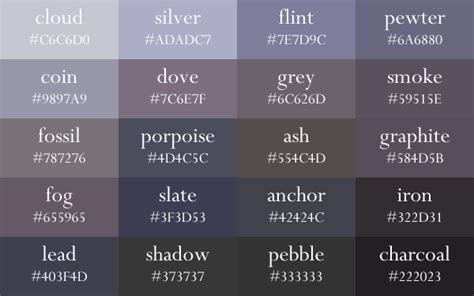 Color Names Now In Gradient Order Grey Color Names Purple Color