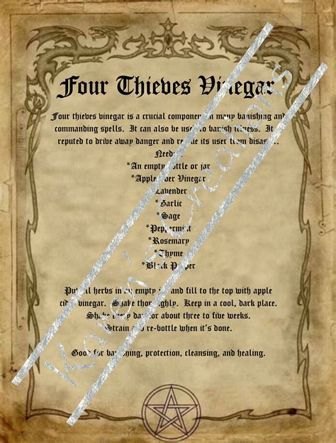 Four Thieves Vinegar Page For Homemade Halloween Spell Book Halloween