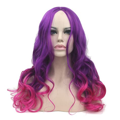 Long Wavy Synthetic Hair Purple To Pink Hair Wigs Women S Party Gamora Cosplay Wig