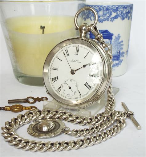 Heavy Antique Silver Waltham Pocket Watch And Chain 563194