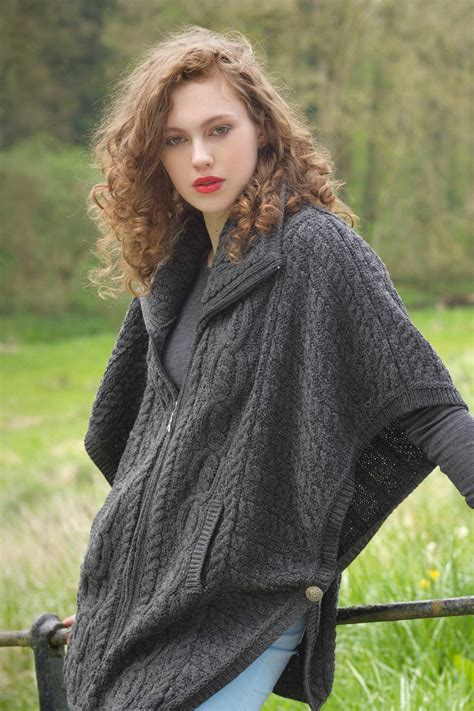 Womens Aran Funnel Neck Jacket 100 Merino Wool Aran Sweaters Direct