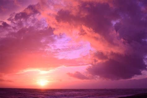 Breathtaking Cloudy Sunset Sky Scenery With Vibrant Pink Colors