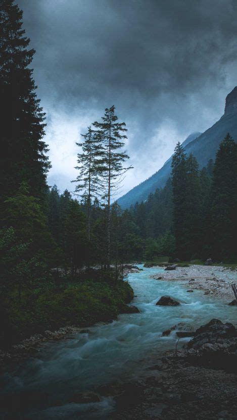 Cloudy Nature Forest Trees Water Iphone Wallpaper Dark Landscape