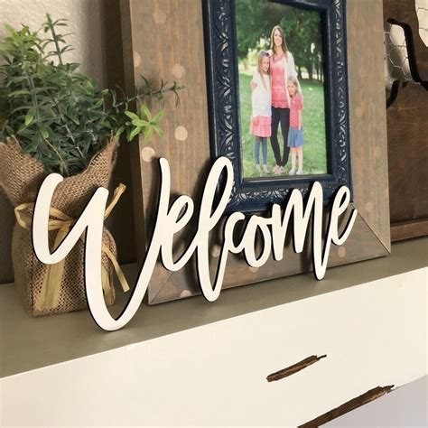 Mini Welcome Wood Word Cutout Wreath Decor Hello Sign White Etsy