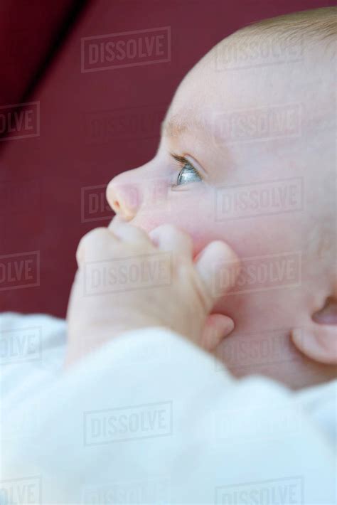Baby With Hand On Face Side View Stock Photo Dissolve