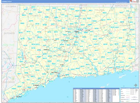 Connecticut Zip Code Wall Map Basic Style By Marketmaps Mapsales