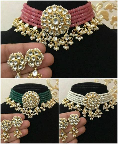 Indian Kundan Pakistani Pearl Necklace Choker With Earrings Kundan